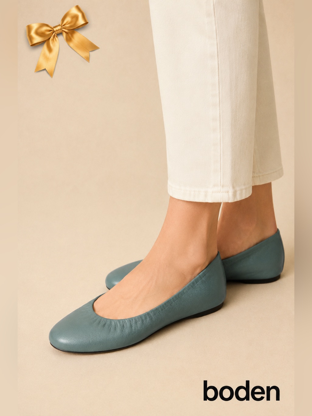 Boden Dusty Blue Green Leather Ballet Flats Eu 37 Us 6.5-7